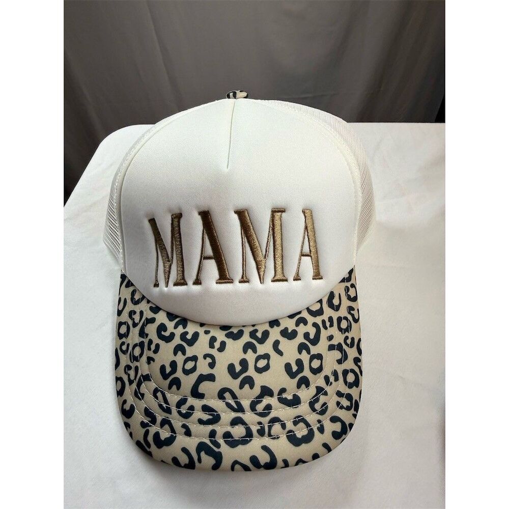 MAMA & MINI Matching Trucker Hats Set Womens One Size White Leopard 2pc - Picture 2 of 12